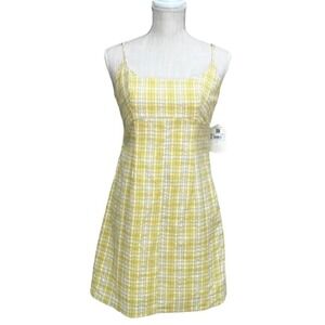 A-Line Mini Dress Small Yellow Plaid Academia Preppy Grunge Rave Y2K